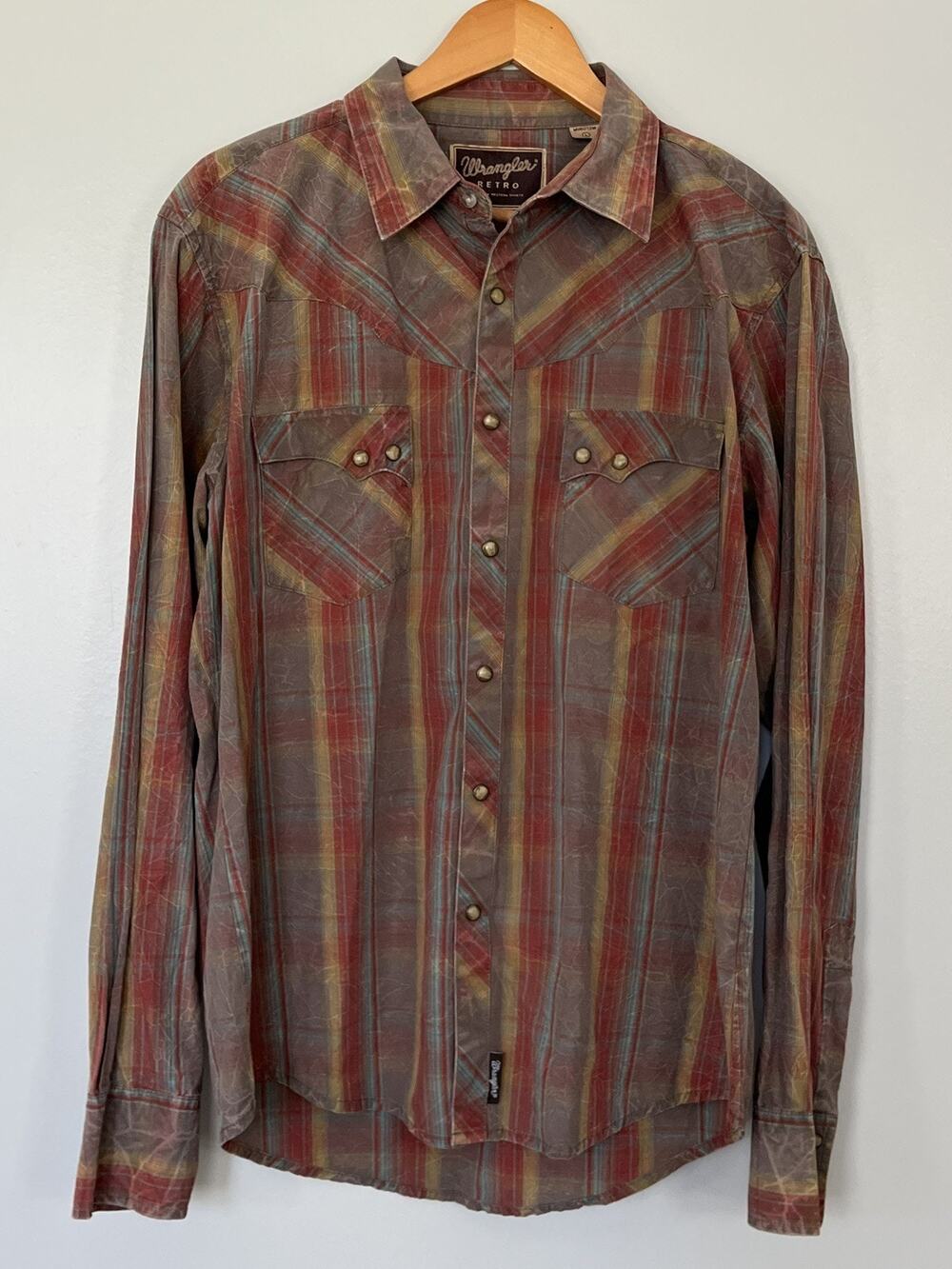 Wrangler Retro Men’s L Rust Plaid Western Pearl Snap Shirt